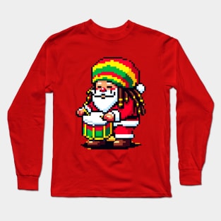 8-Bit Reggae Santa - Tropical Christmas Drums Long Sleeve T-Shirt